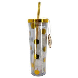Cypress Refresh 16 Oz Gold Polka Dot Skinny Tumbler With Straw NWT